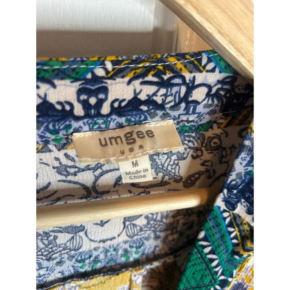 Umgee Mixed Floral Patchwork Blouse in Mustard, Teal & Red - Picture 3 of 7
